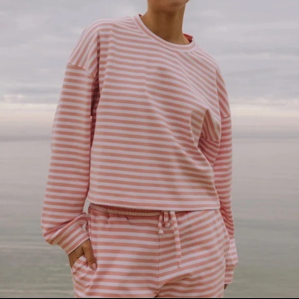 Daily Drills Striped Cotton Long Sleeve & Shorts - Dusty Rose & White Stripe
